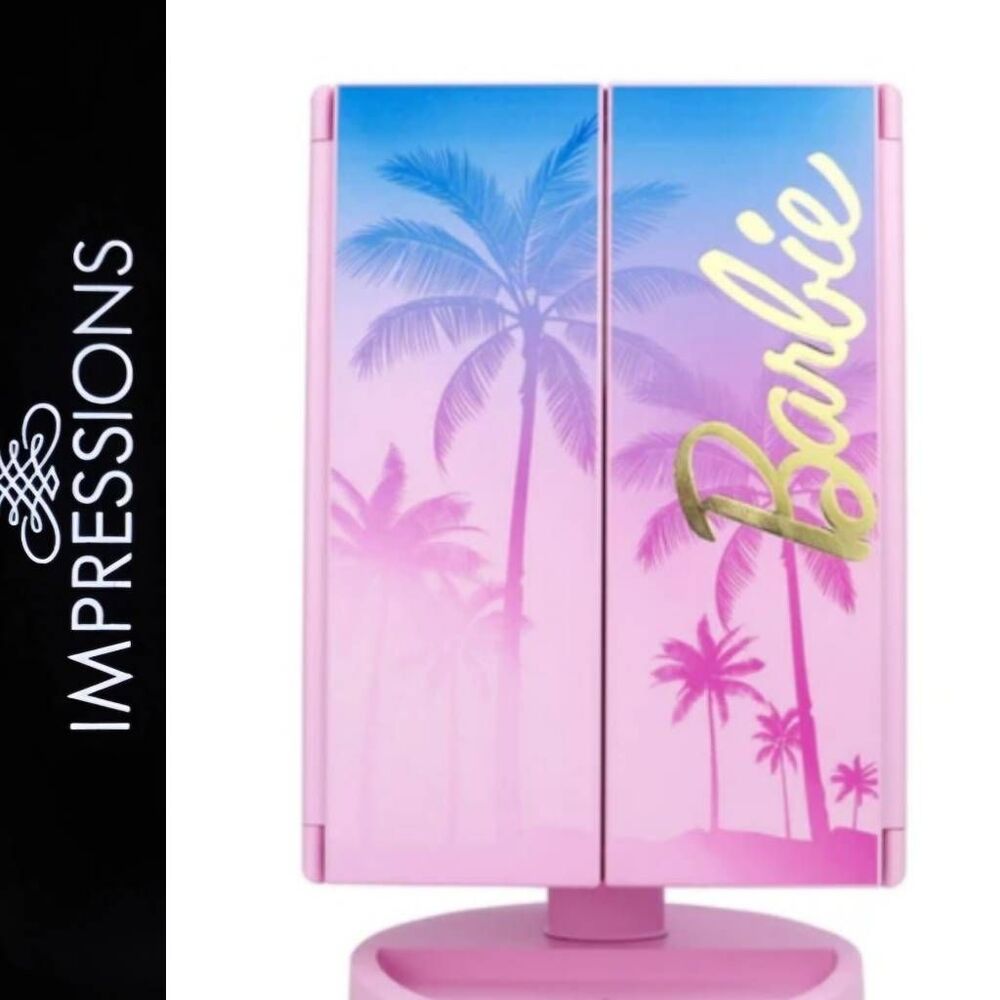 Impressions X Barbie Tri-Fold LED Tri-Tone Makeup Mirror w/Magnification